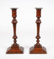 Antique Pair English Mahogany Candlesticks