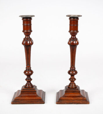 Antique Pair English Mahogany Candlesticks