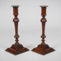 Antique Pair English Mahogany Candlesticks