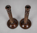 Antique Pair Rosewood Barley Twist Candlesticks