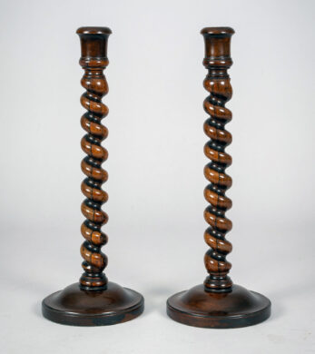 Antique Pair Rosewood Barley Twist Candlesticks