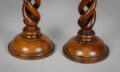 Antique Pair Yew Wood Open Barley Twist Candlesticks
