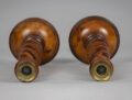 Antique Pair Yew Wood Open Barley Twist Candlesticks