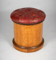 19th Century Round Satinwood Stool with Red Leather Seat