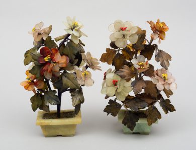 Pair of Assembled Chinese Hardstone Flowers