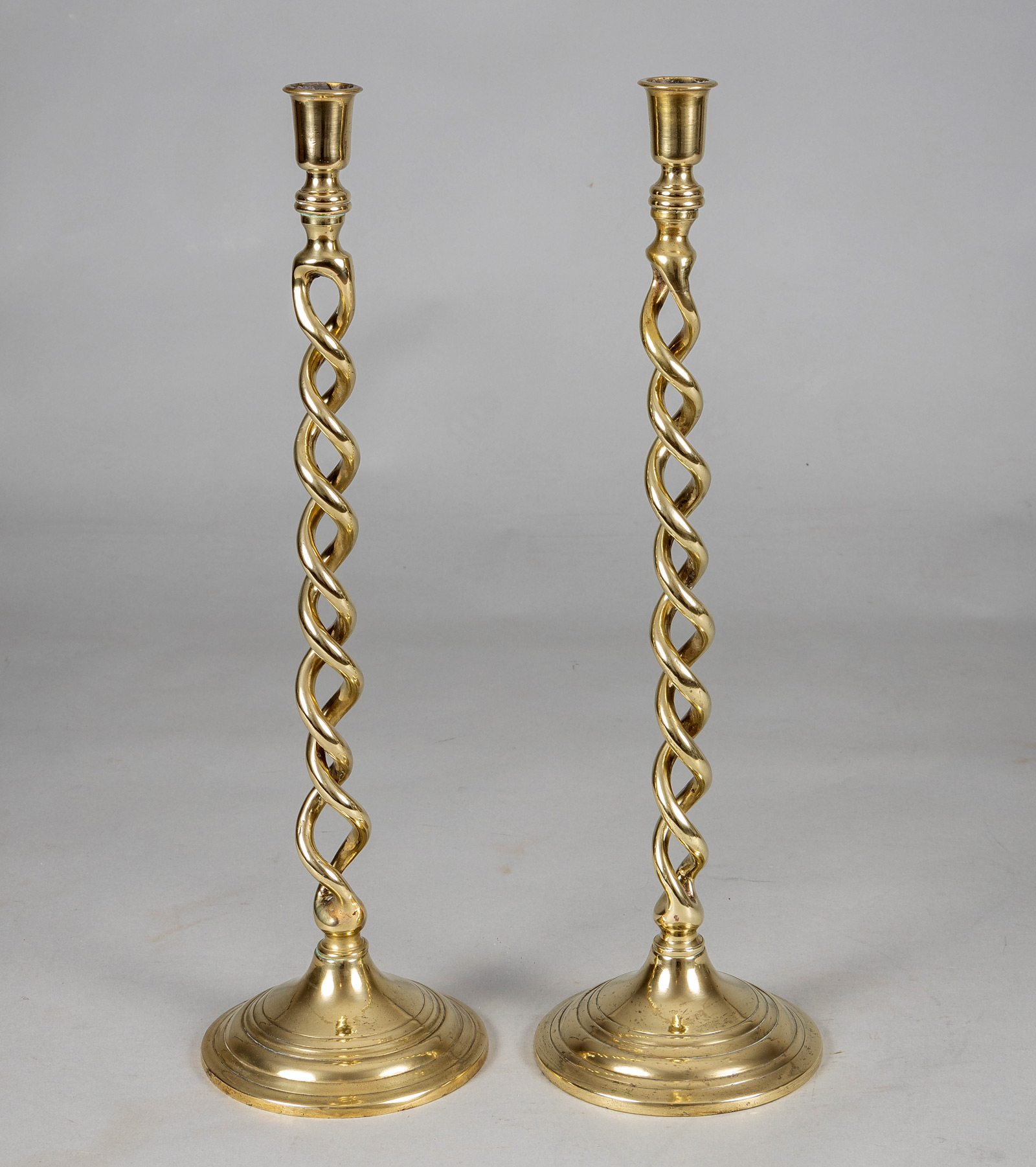 Pair of Brass Barley Twist Candlesticks by Peerage, Den