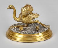 Gilded Bronze Ostrich Inkwell
