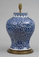 Chinese Blue & White Porcelain Vase Lamp, Circa 1880-Main View