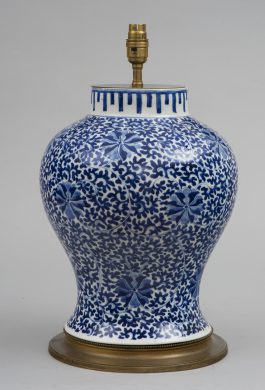 Chinese Blue & White Porcelain Vase Lamp, Circa 1880