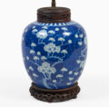 Chinese Blue and White Porcelain Prunus Ginger Jar Lamp