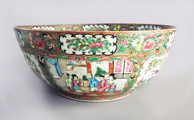 Large Chinese Rose Medallion Punch Bowl