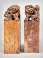 Chinese Foo Dog Soapstone Chops or Seals, a Pair