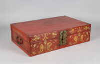 Chinese Tibetan Red Lacquered Leather Trunk