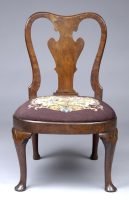 English Antique Period Queen Anne Walnut Side Chair-Front Angle