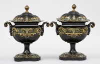 Regency Period Pair Tole Chesnut Urns, Circa 1810
