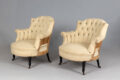 Pair French 19th Century Buttoned Armchairs