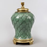 French Green Enamel and Brass Lamp-Main View