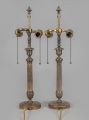 Pair French Empire Gilt Bronze Candlestick Lamps, a Pair
