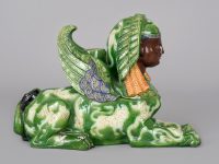 French Majolica Winged Sphinx Candlestick-Main Side View