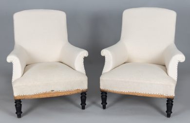 French Napoleon III Armchairs, a Pair