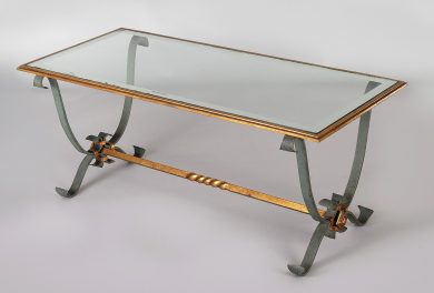 French Vintage Iron and Glass Coffee Table