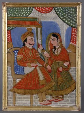 Indian Framed Reverse Glass Painting of Maharajah