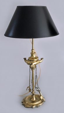 Italian Brass Lucerne Oil Lamp, Electrified