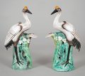 Japanese Porcelain Red Crown Cranes, A Pair