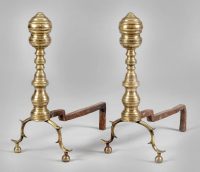 American 19th Century Brass Andirons, a Pair