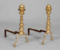 Pair Antique American Brass Andirons with Tools