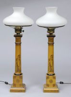 Pair English Antique Tall Tole Lamps-Main Front View