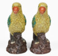 Pair Large Chinese Yellow Green Parrots