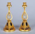 Pair of Antique English Gilded Bronze Candlesticks