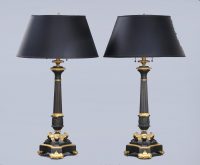 Pair Antique French Bronze & Ormolu Lamps-Main View