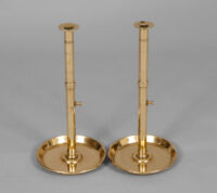 Antique Pair Tall Brass Spiral Twist Candlesticks