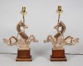Pair Venetian Brass Gondola Seahorse Lamps