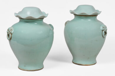 Pair Chinese Celadon Vases with Lids