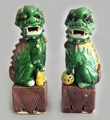Pair Chinese Green Porcelain Foo Dogs