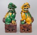 Chinese Pair of Yellow and Green Foo Dogs