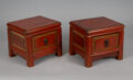 Pair Chinese Red Lacquered Low Stands