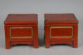 Pair Chinese Red Lacquered Low Stands