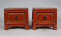 Pair Chinese Red Lacquered Low Stands