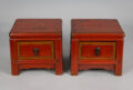 Pair Chinese Red Lacquered Low Stands