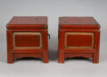 Pair Chinese Red Lacquered Low Stands