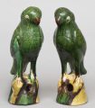 Pair Chinese Standing Green Parrots, Circa 1860