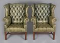 Pair of Chippendale Style Leather Wing Chairs