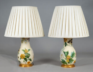 Pair Decalcomania Vase Lamps and Shades