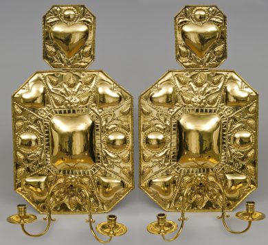 Pair Dutch Antique Brass Wall Sconces, Circa 1820