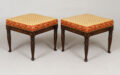 Pair Faux Rosewood Upholstered Stools