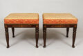 Pair Faux Rosewood Upholstered Stools